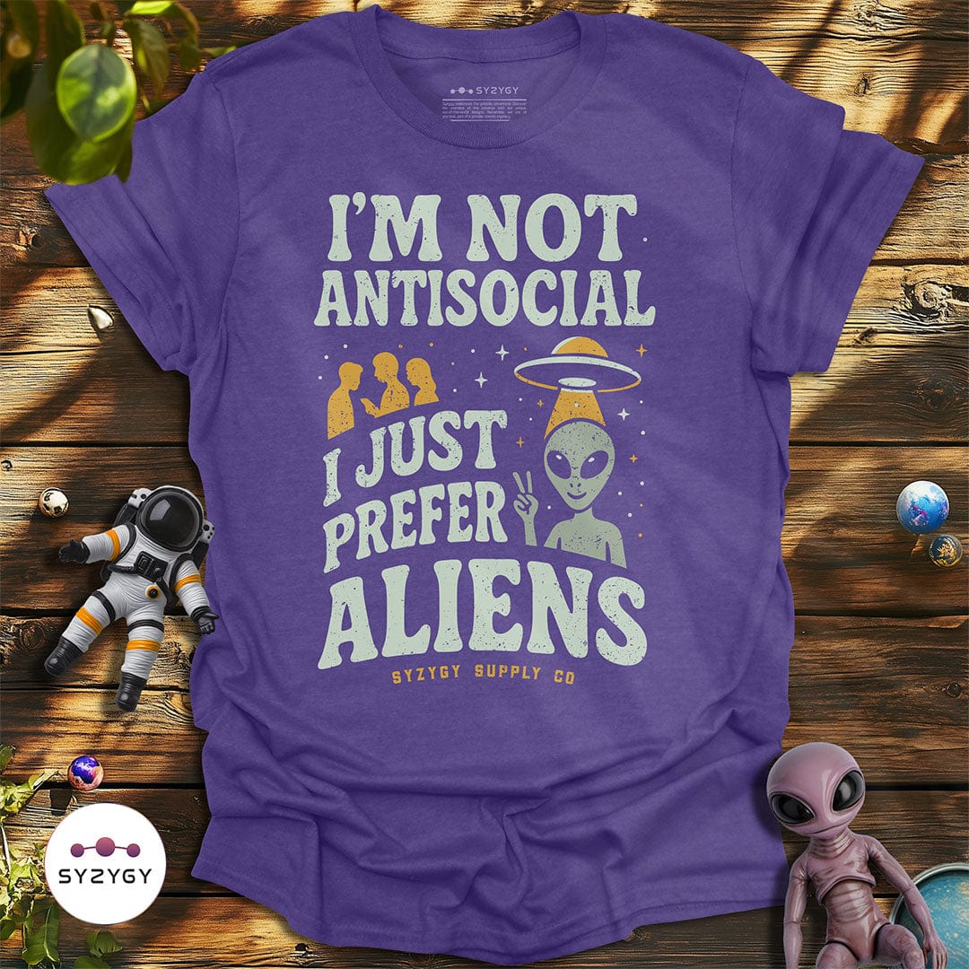 Syzygy Supply T-Shirt Heather Purple / S I'm Not Antisocial T-shirt Space Aliens UFO Apparel