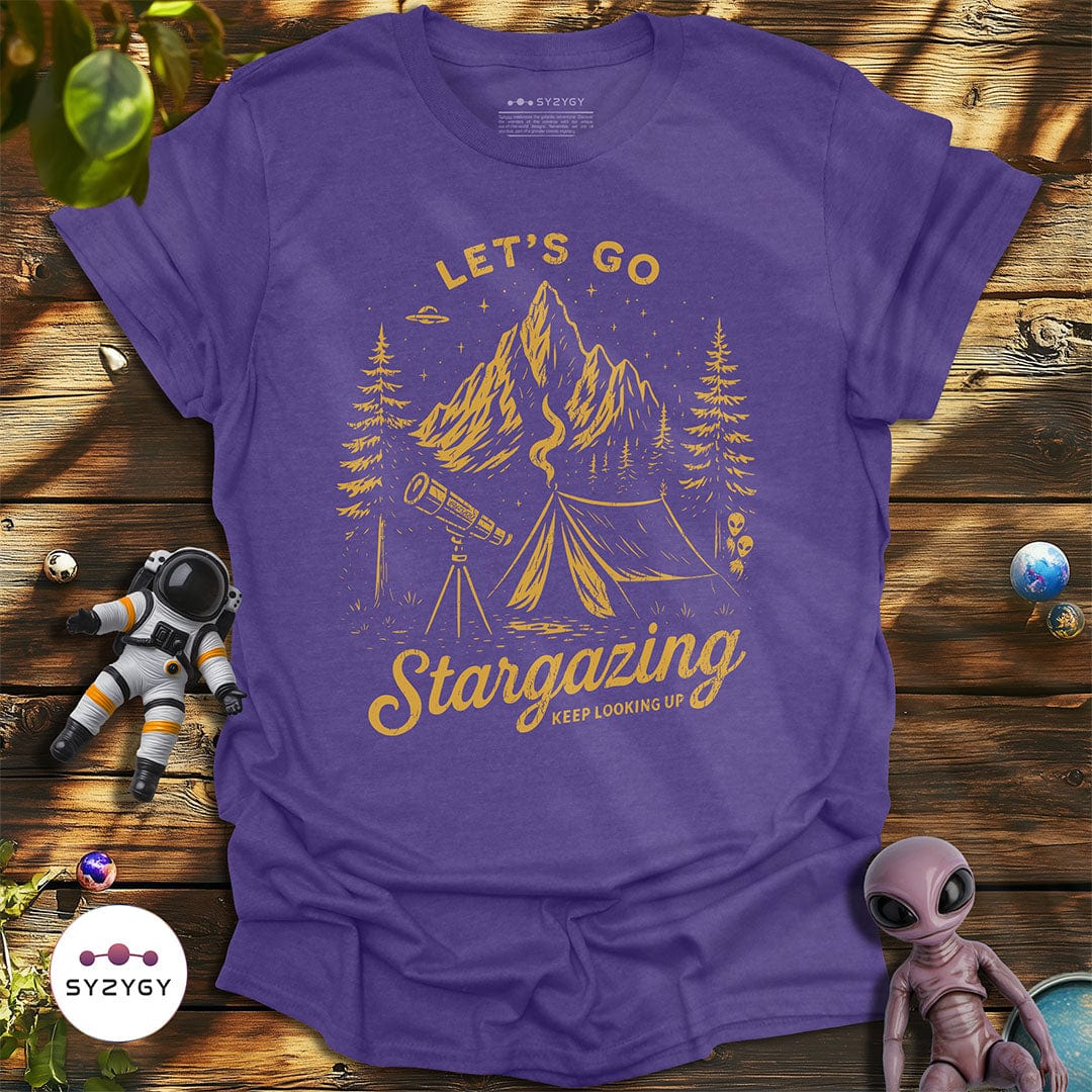 Syzygy Supply T-Shirt Heather Purple / S Let's Go Stargazing T-shirt Space Aliens UFO Apparel