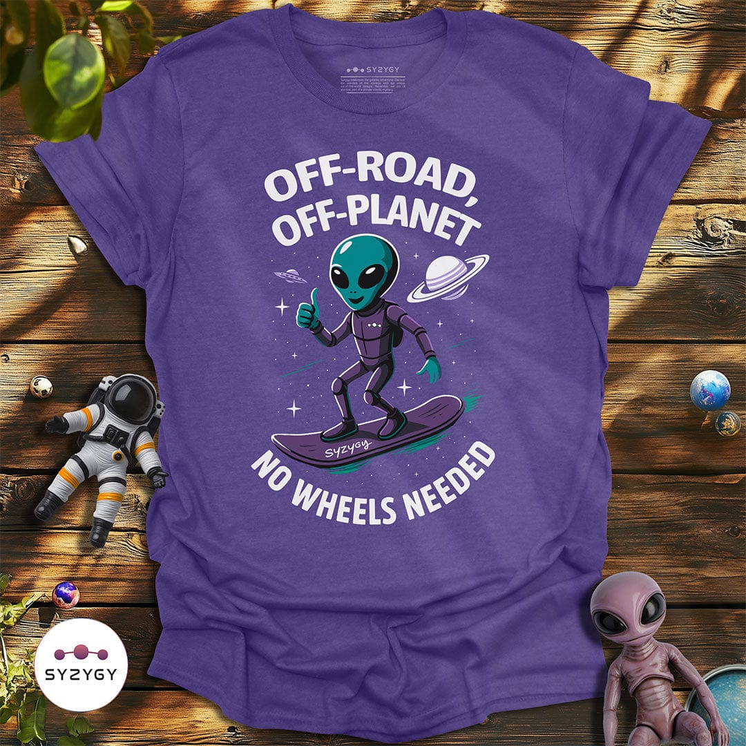 Syzygy Supply T-Shirt Heather Purple / S No Wheels Needed T-shirt Space Aliens UFO Apparel