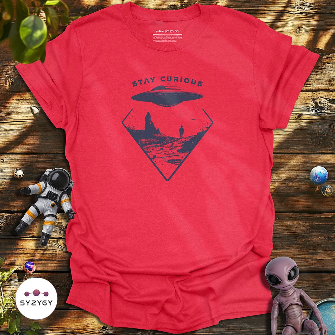 Syzygy Supply T-Shirt Heather Red / S Stay Curious T-shirt Space Aliens UFO Apparel