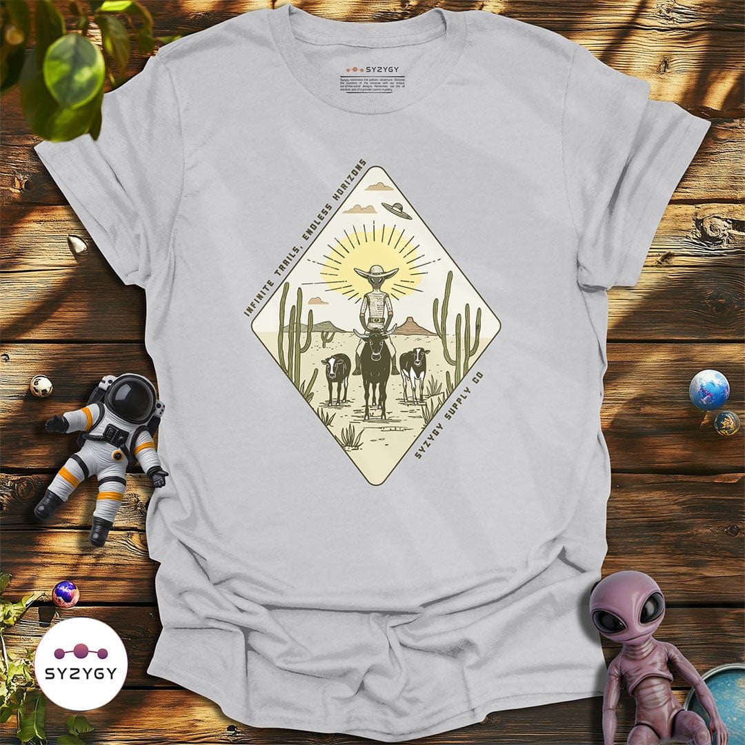 Syzygy Supply T-Shirt Ice Grey / S Infinite Trails, Endless Horizons T-shirt Space Aliens UFO Apparel