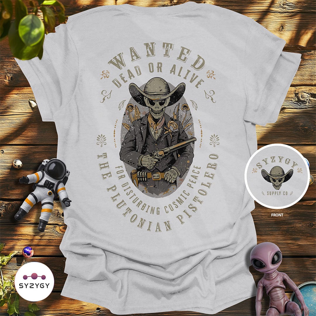 Syzygy Supply T-Shirt Ice Grey / S Plutonian Pistolero T-shirt Space Aliens UFO Apparel