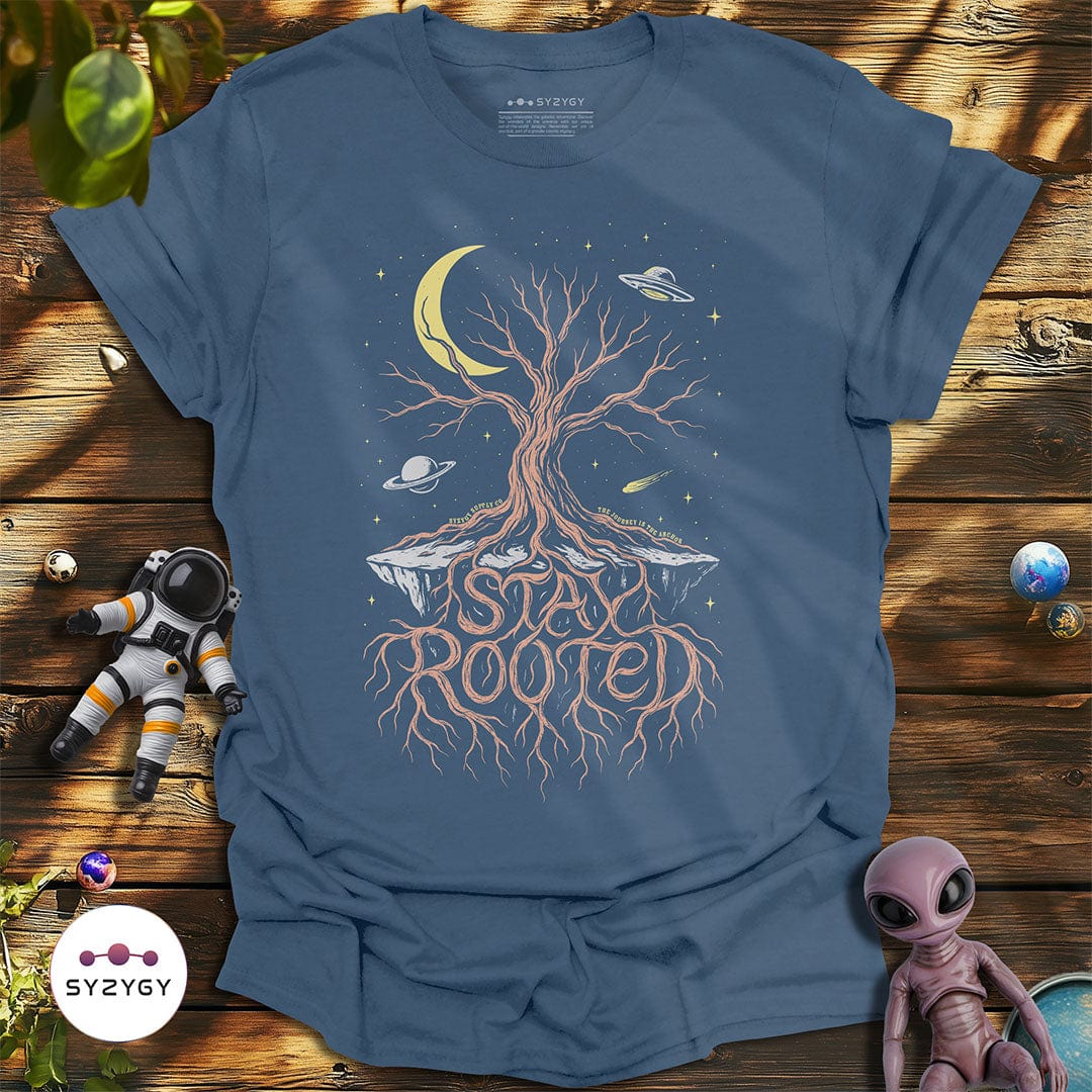 Syzygy Supply T-Shirt Indigo Blue / S Stay Rooted T-shirt Space Aliens UFO Apparel