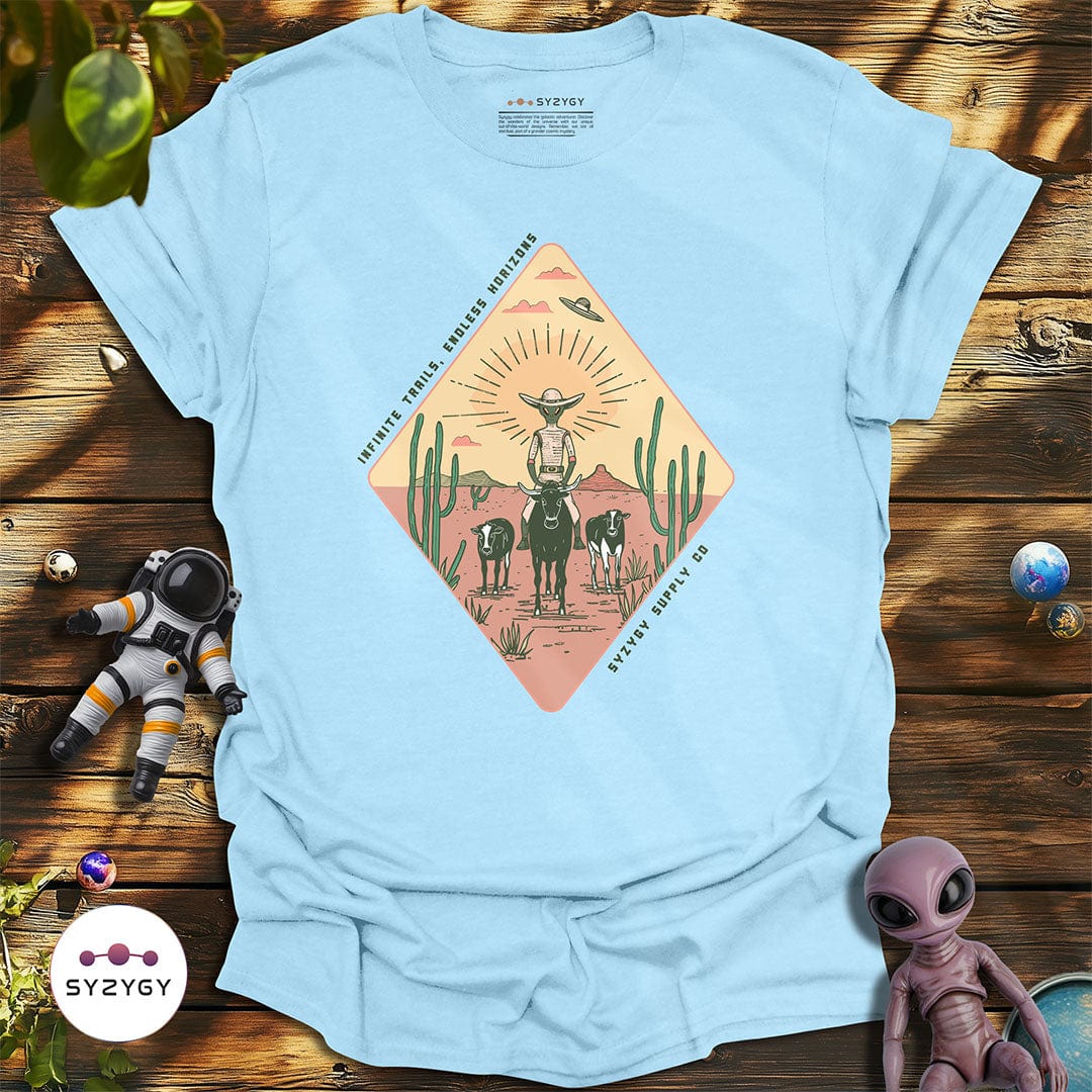 Syzygy Supply T-Shirt Light Blue / S Infinite Trails, Endless Horizons T-shirt Space Aliens UFO Apparel