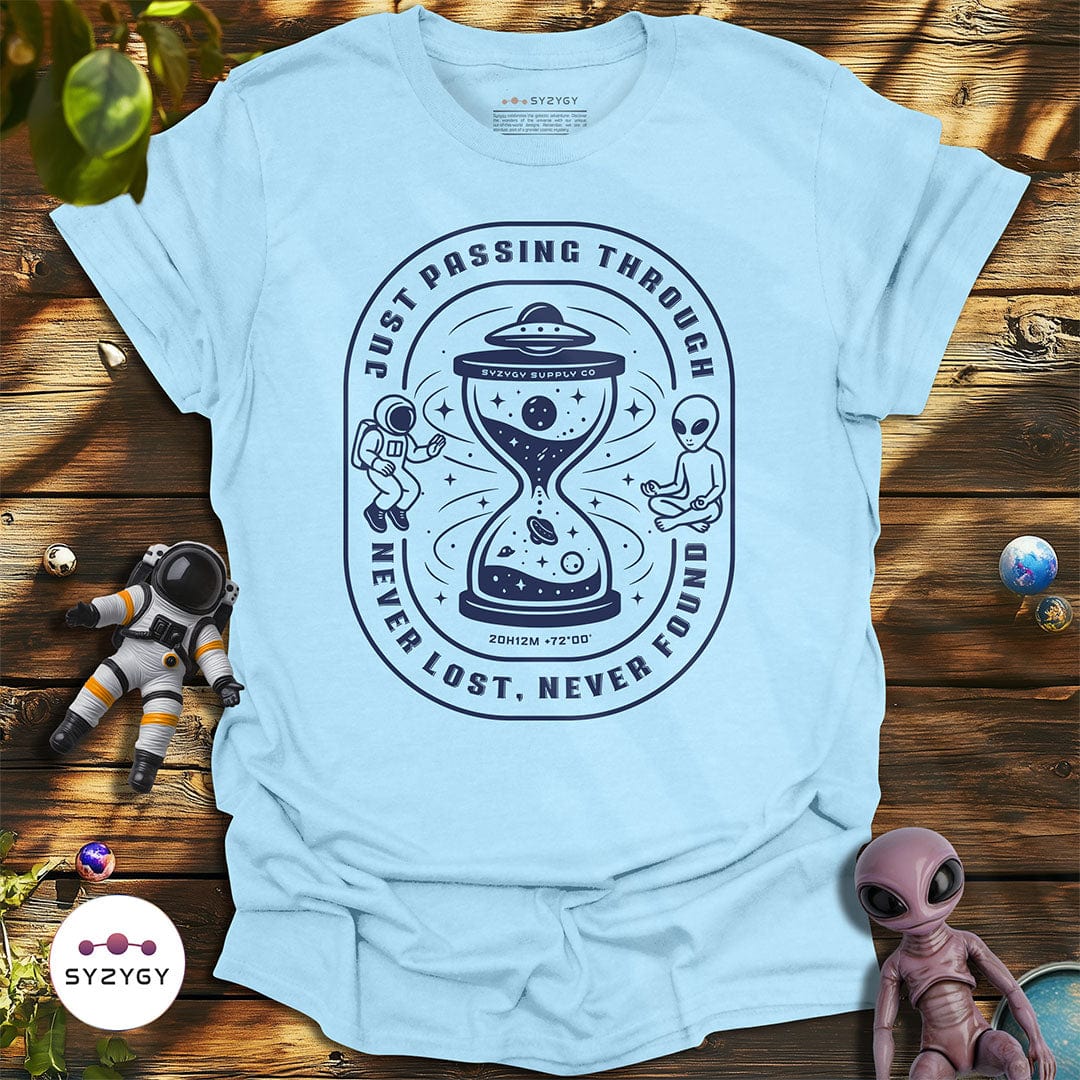 Syzygy Supply T-Shirt Light Blue / S Just Passing Through T-shirt Space Aliens UFO Apparel
