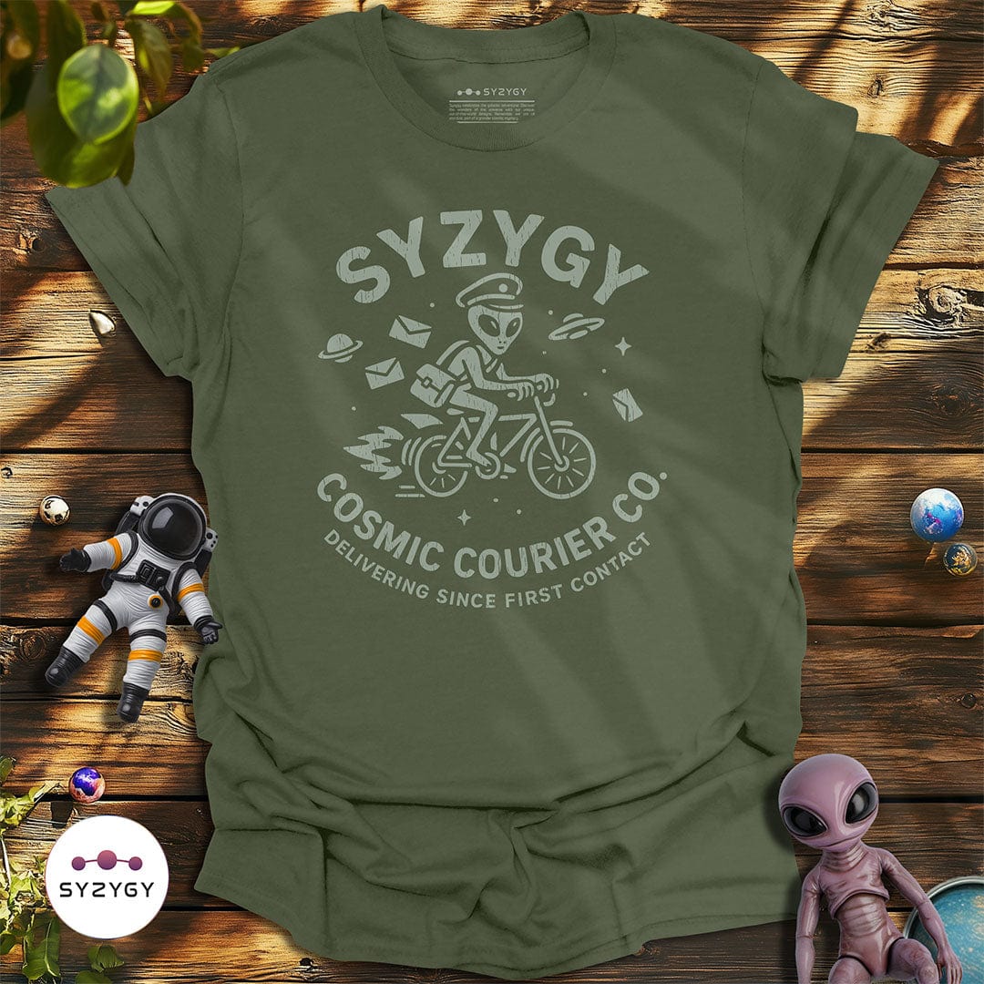 Syzygy Supply T-Shirt Military Green / S Cosmic Courier T-shirt Space Aliens UFO Apparel