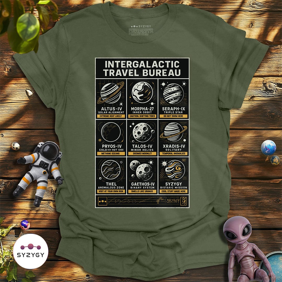 Syzygy Supply T-Shirt Military Green / S Intergalactic Travel Bureau T-shirt Space Aliens UFO Apparel