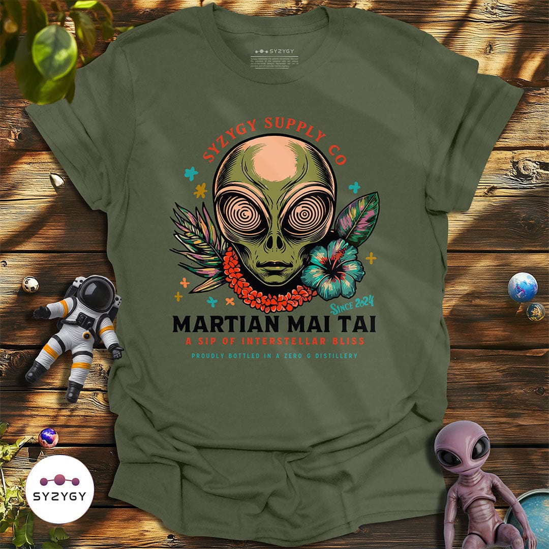 Syzygy Supply T-Shirt Military Green / S Martian Mai Tai T-shirt Space Aliens UFO Apparel