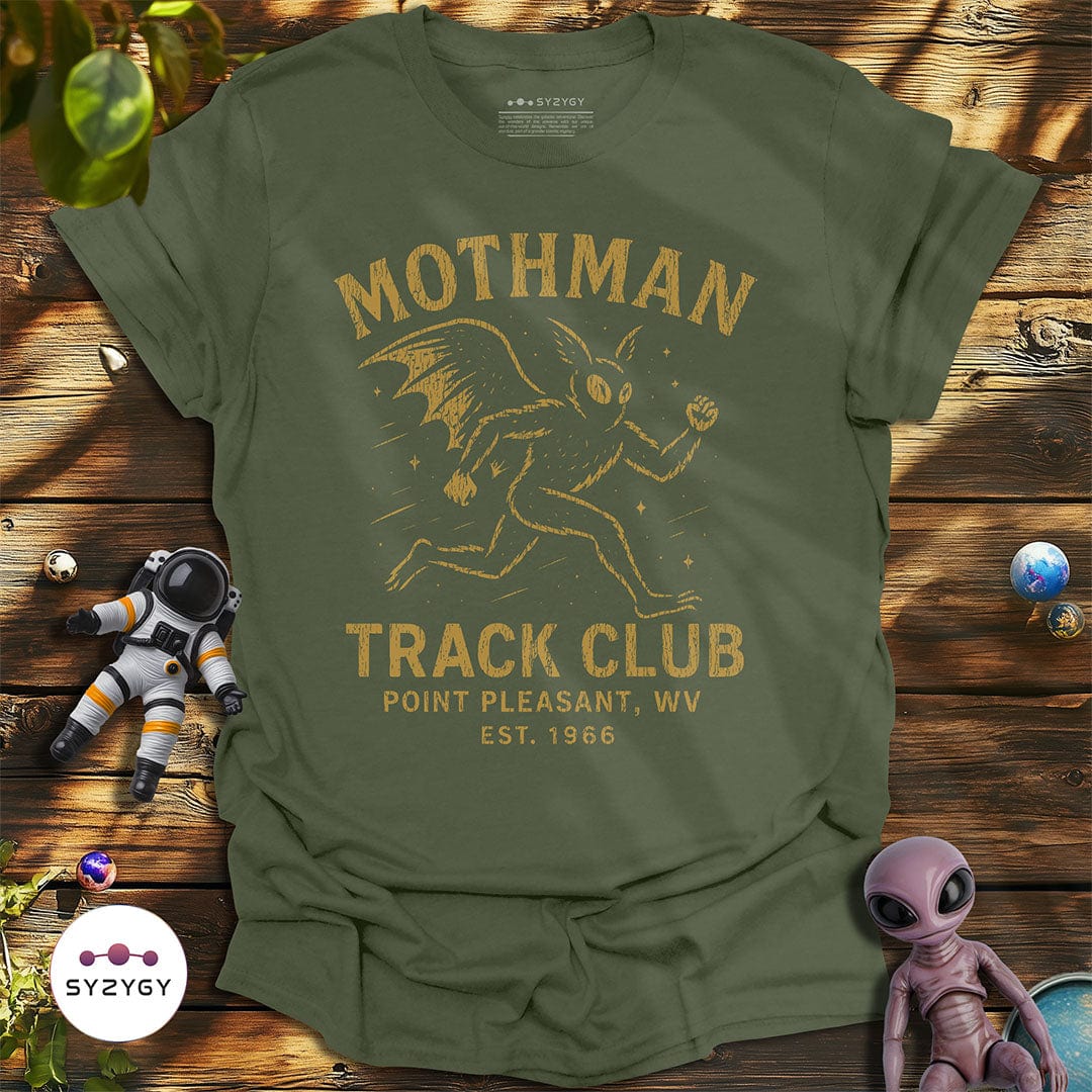 Syzygy Supply T-Shirt Military Green / S Mothman Track Club T-shirt Space Aliens UFO Apparel