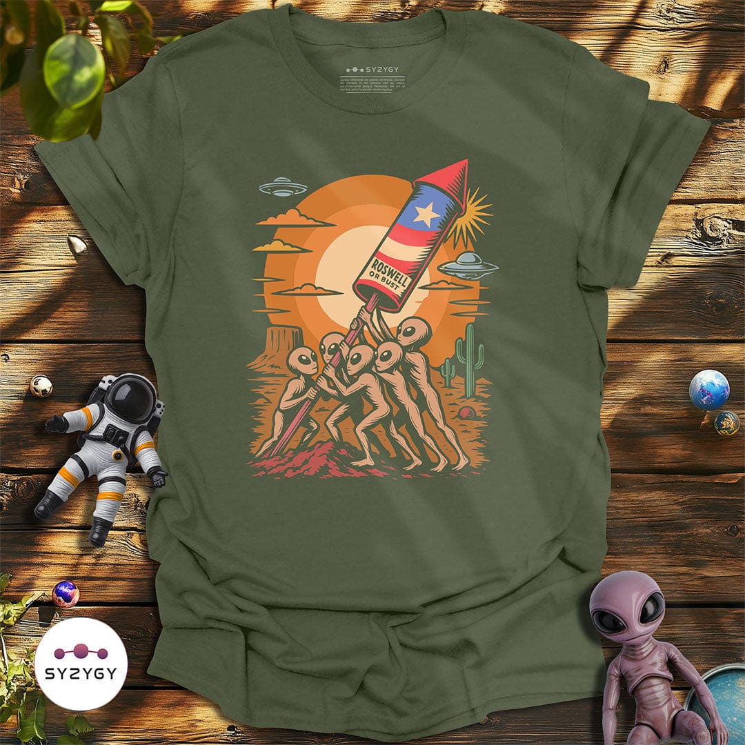 Syzygy Supply T-Shirt Military Green / S Stars Stripes & Saucers T-shirt Space Aliens UFO Apparel