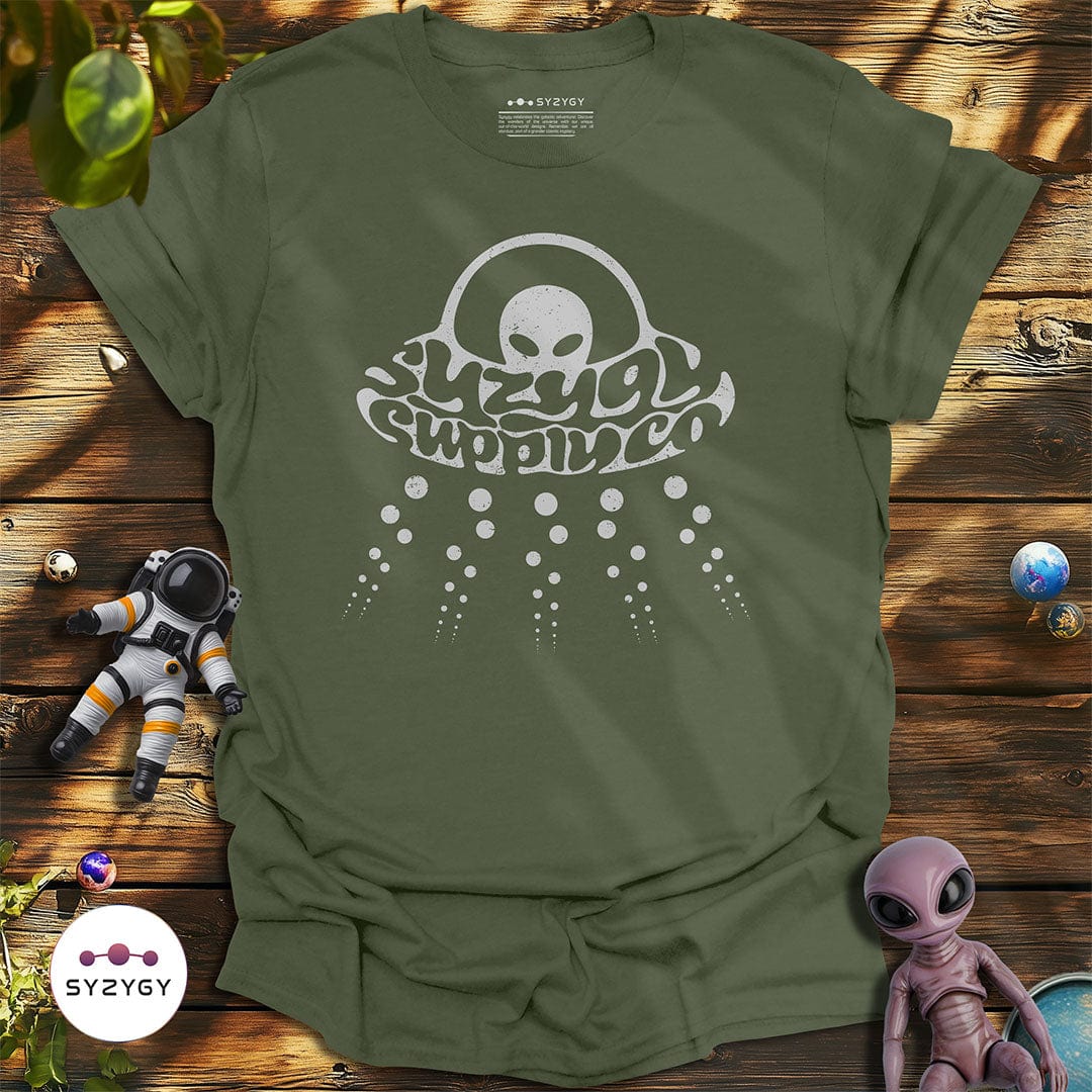 Syzygy Supply T-Shirt Military Green / S Stealthy Visitor T-shirt Space Aliens UFO Apparel