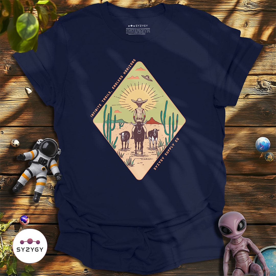 Syzygy Supply T-Shirt Navy / S Infinite Trails, Endless Horizons T-shirt Space Aliens UFO Apparel