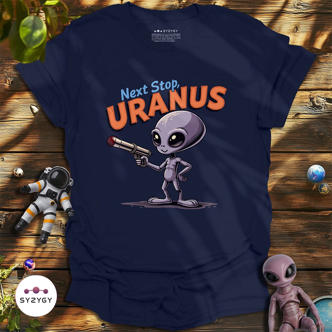 Syzygy Supply T-Shirt Navy / S Next Stop, Uranus T-shirt Space Aliens UFO Apparel
