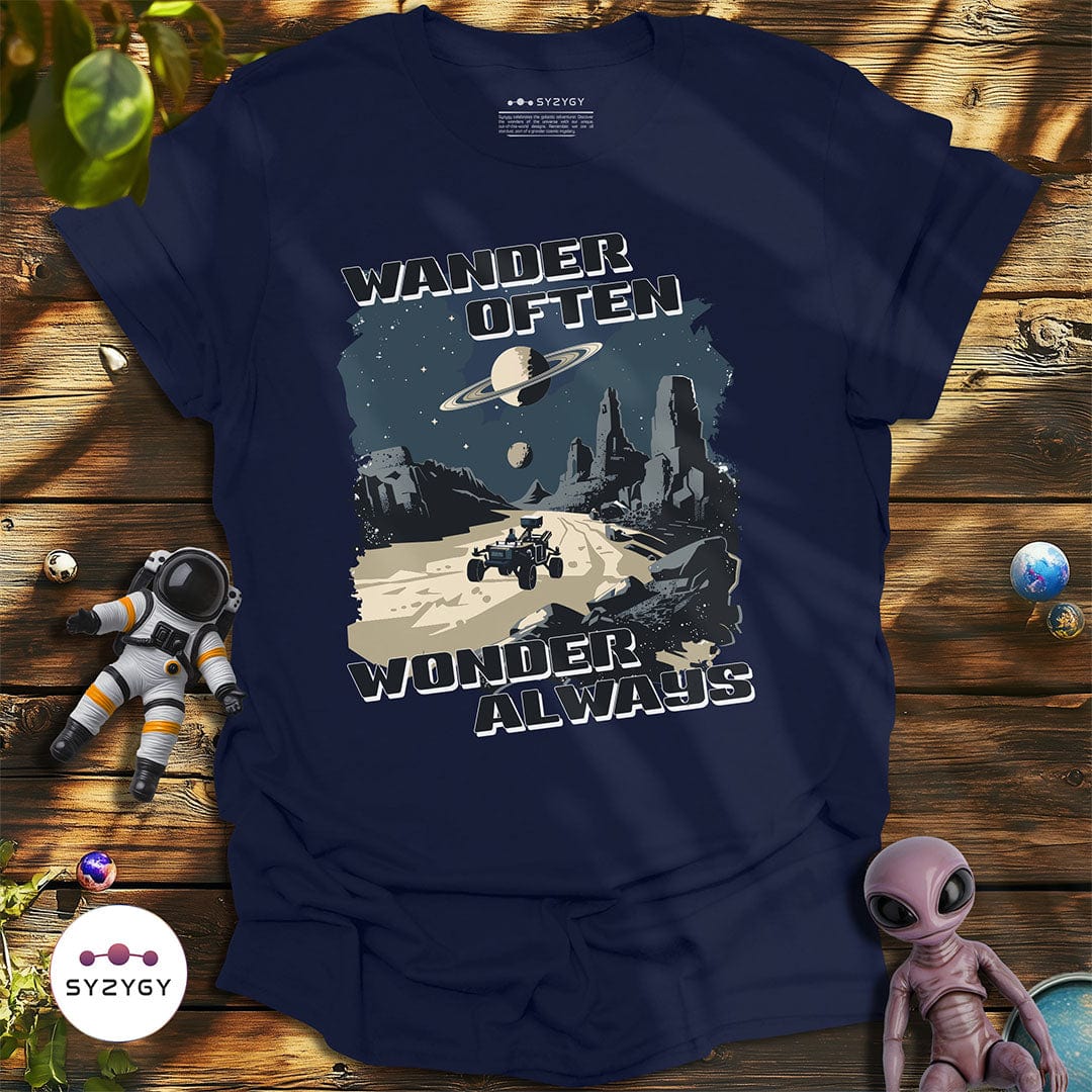 Syzygy Supply T-Shirt Navy / S Wander Often, Wonder Always T-shirt Space Aliens UFO Apparel