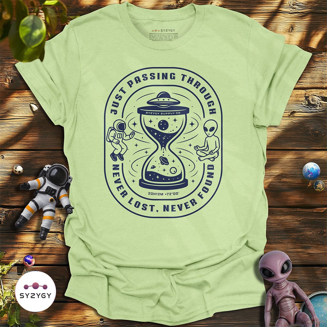 Syzygy Supply T-Shirt Pistachio / S Just Passing Through T-shirt Space Aliens UFO Apparel