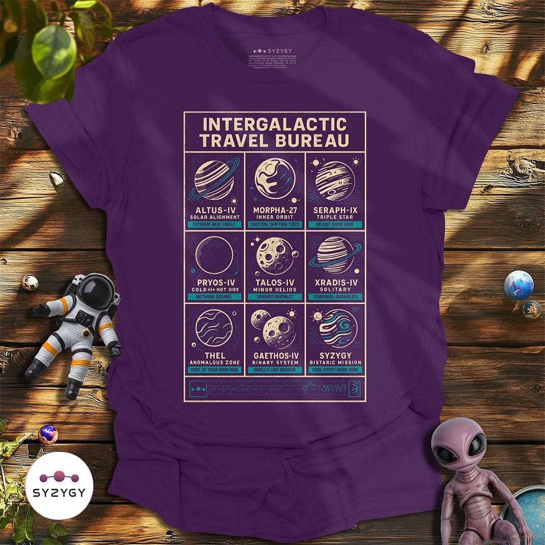 Syzygy Supply T-Shirt Purple / S Intergalactic Travel Bureau T-shirt Space Aliens UFO Apparel