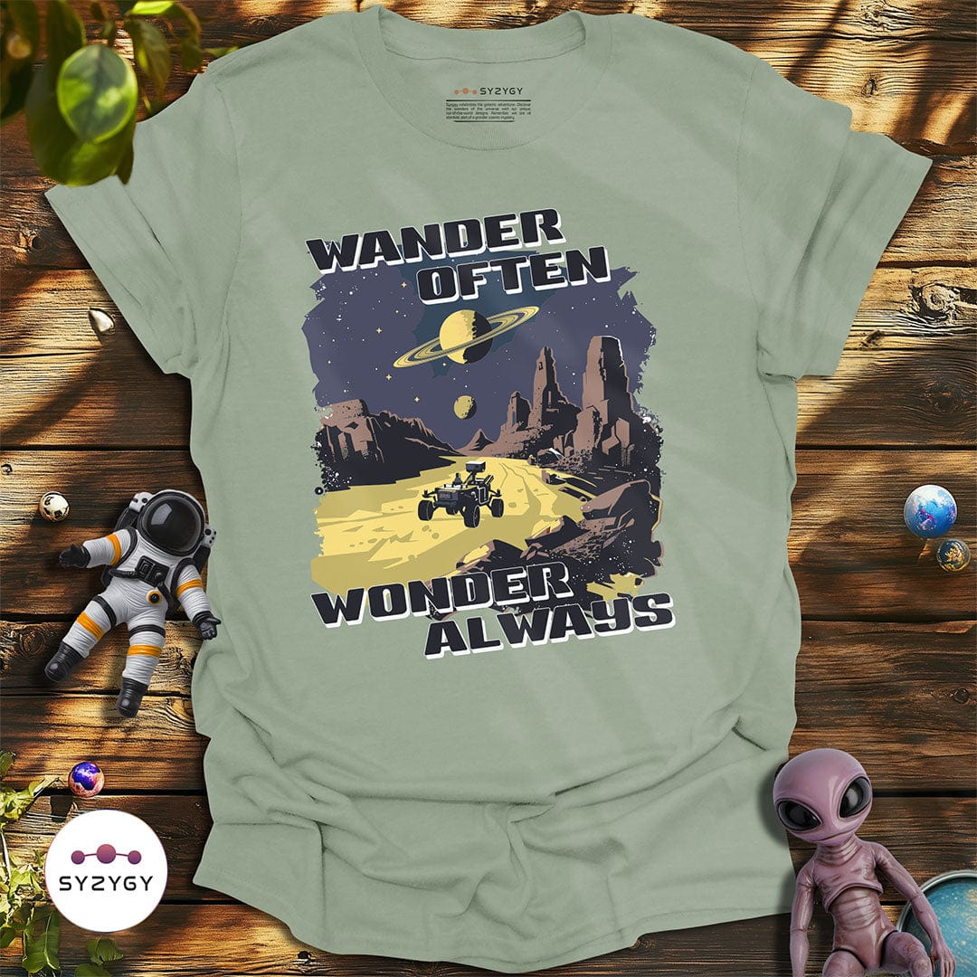 Syzygy Supply T-Shirt Sage / S Wander Often, Wonder Always T-shirt Space Aliens UFO Apparel