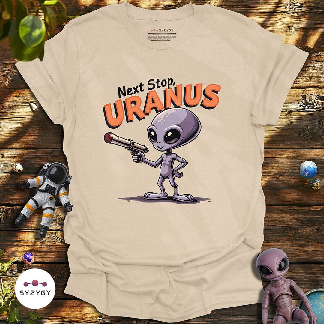 Syzygy Supply T-Shirt Sand / S Next Stop, Uranus T-shirt Space Aliens UFO Apparel