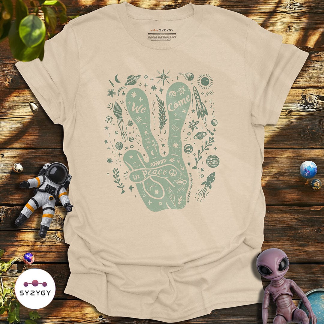 Syzygy Supply T-Shirt Sand / S We Come in Peace T-shirt Space Aliens UFO Apparel