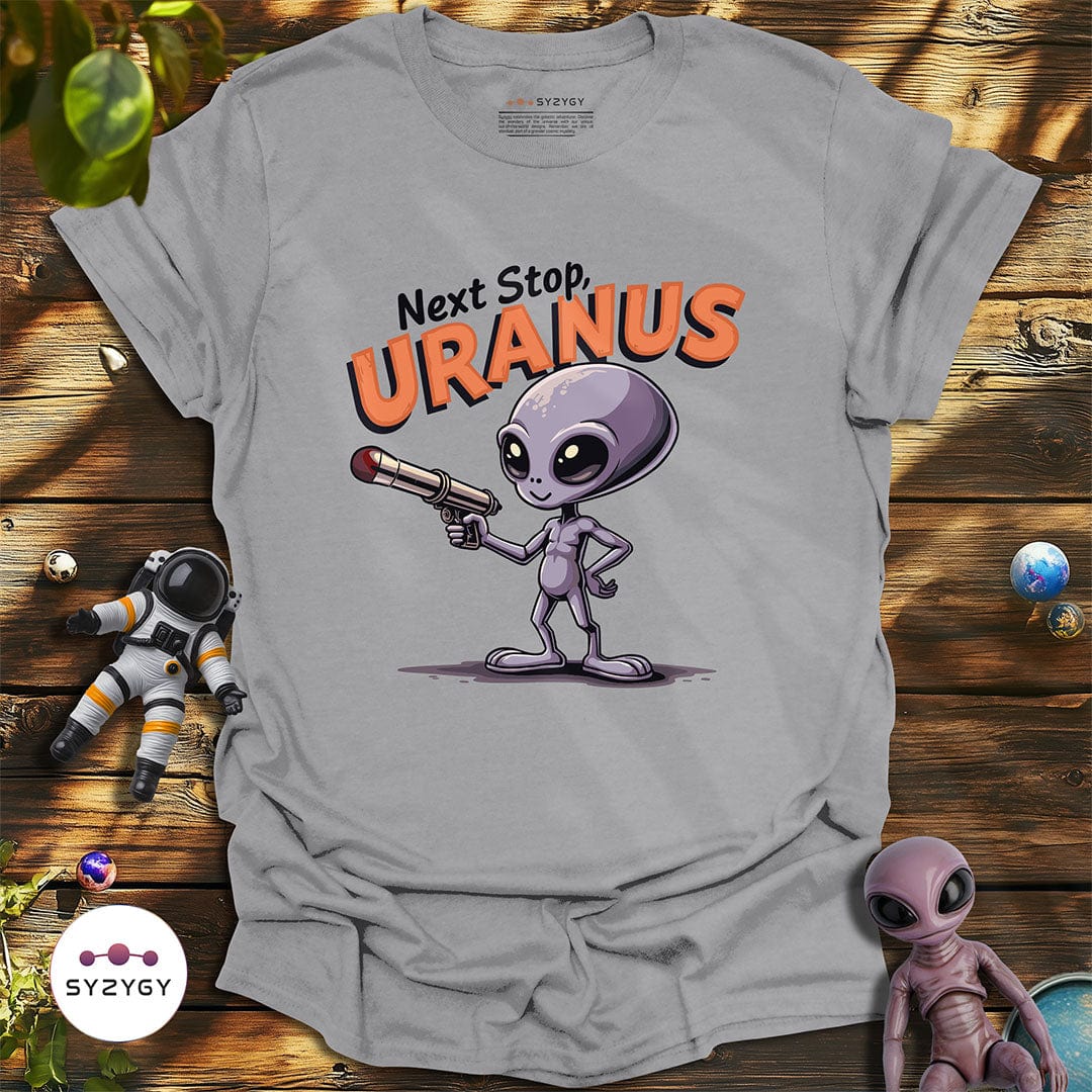 Syzygy Supply T-Shirt Sport Grey / S Next Stop, Uranus T-shirt Space Aliens UFO Apparel