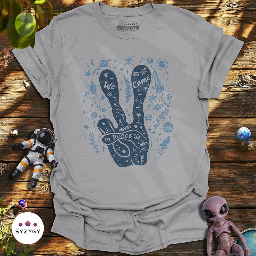Syzygy Supply T-Shirt Sport Grey / S We Come in Peace T-shirt Space Aliens UFO Apparel