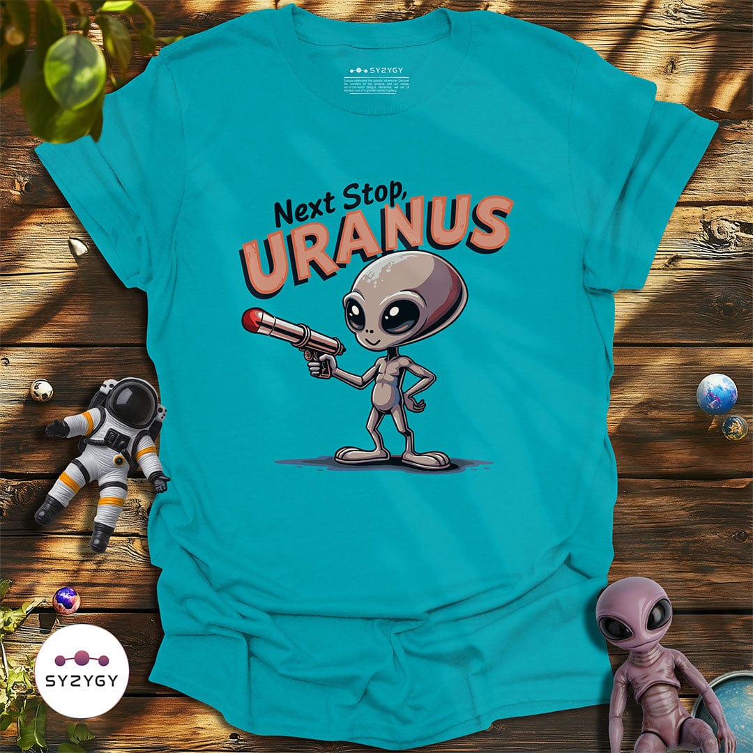 Syzygy Supply T-Shirt Tropical Blue / S Next Stop, Uranus T-shirt Space Aliens UFO Apparel