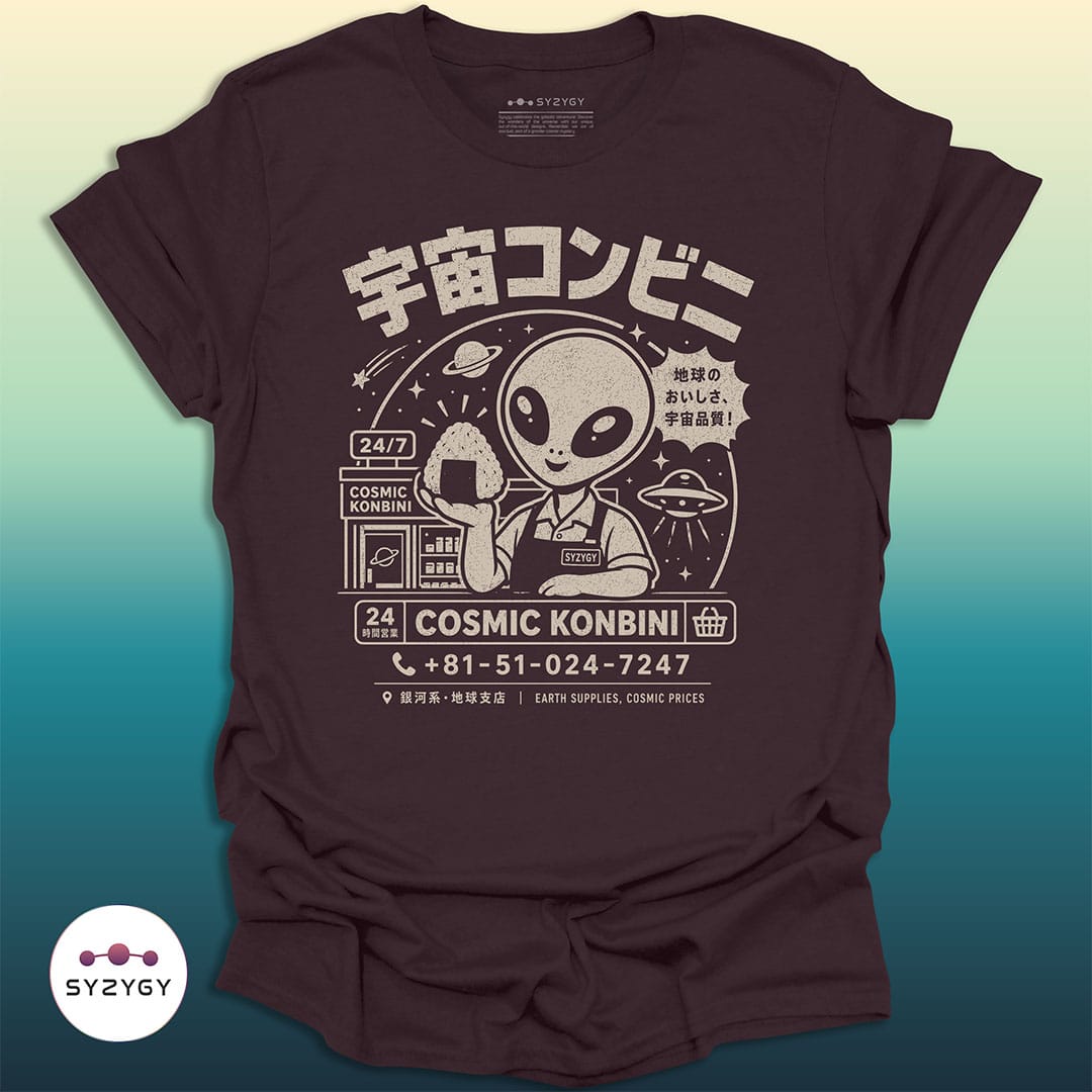 Syzygy Supply T-Shirt Dark Chocolate / S Cosmic Konbini T-shirt Space Aliens UFO Apparel