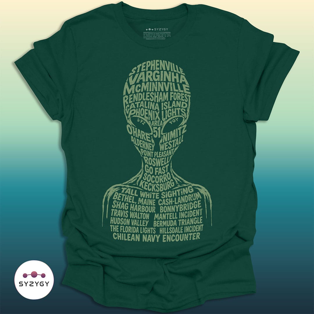 Syzygy Supply T-Shirt Forest Green / S The Encounter Index T-shirt Space Aliens UFO Apparel