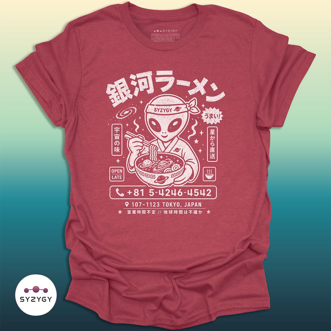 Syzygy Supply T-Shirt Heather Cardinal / S Galactic Ramen T-shirt Space Aliens UFO Apparel