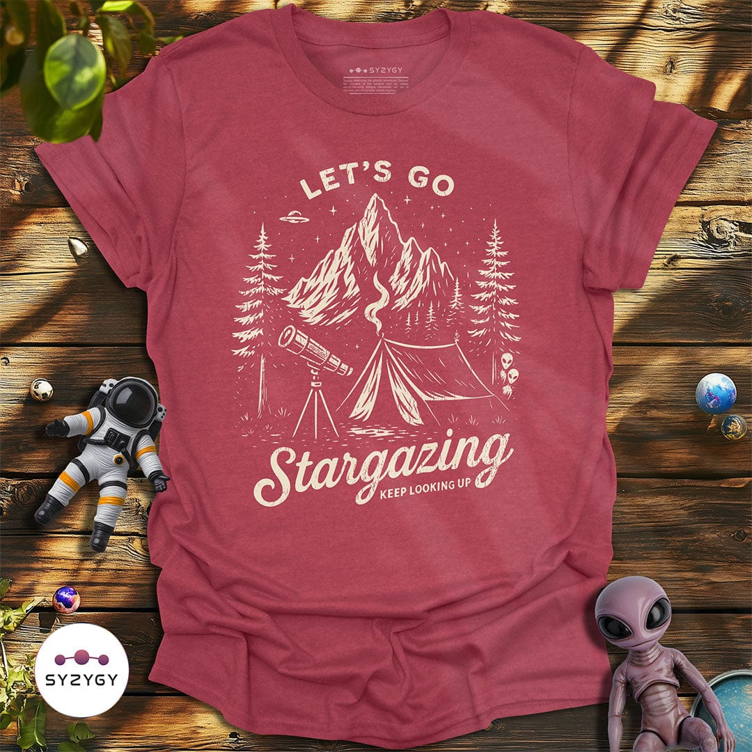 Syzygy Supply T-Shirt Heather Cardinal / S Let's Go Stargazing T-shirt Space Aliens UFO Apparel