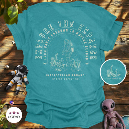 Syzygy Supply T-Shirt Heather Galapagos Blue / S Explore the Expanse T-shirt Space Aliens UFO Apparel