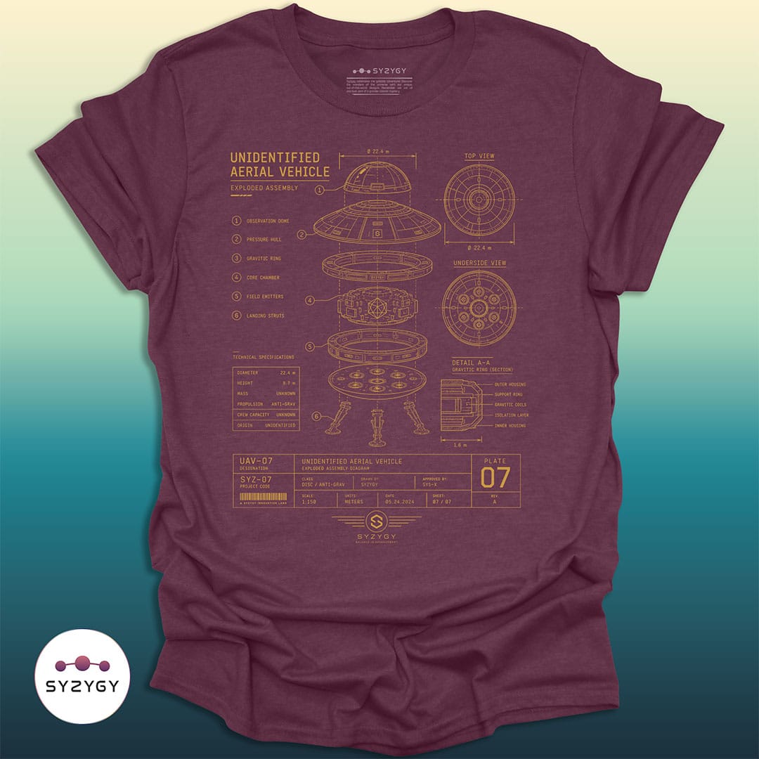 Syzygy Supply T-Shirt Heather Maroon / S Aerial Object No. 07 Space Aliens UFO Apparel