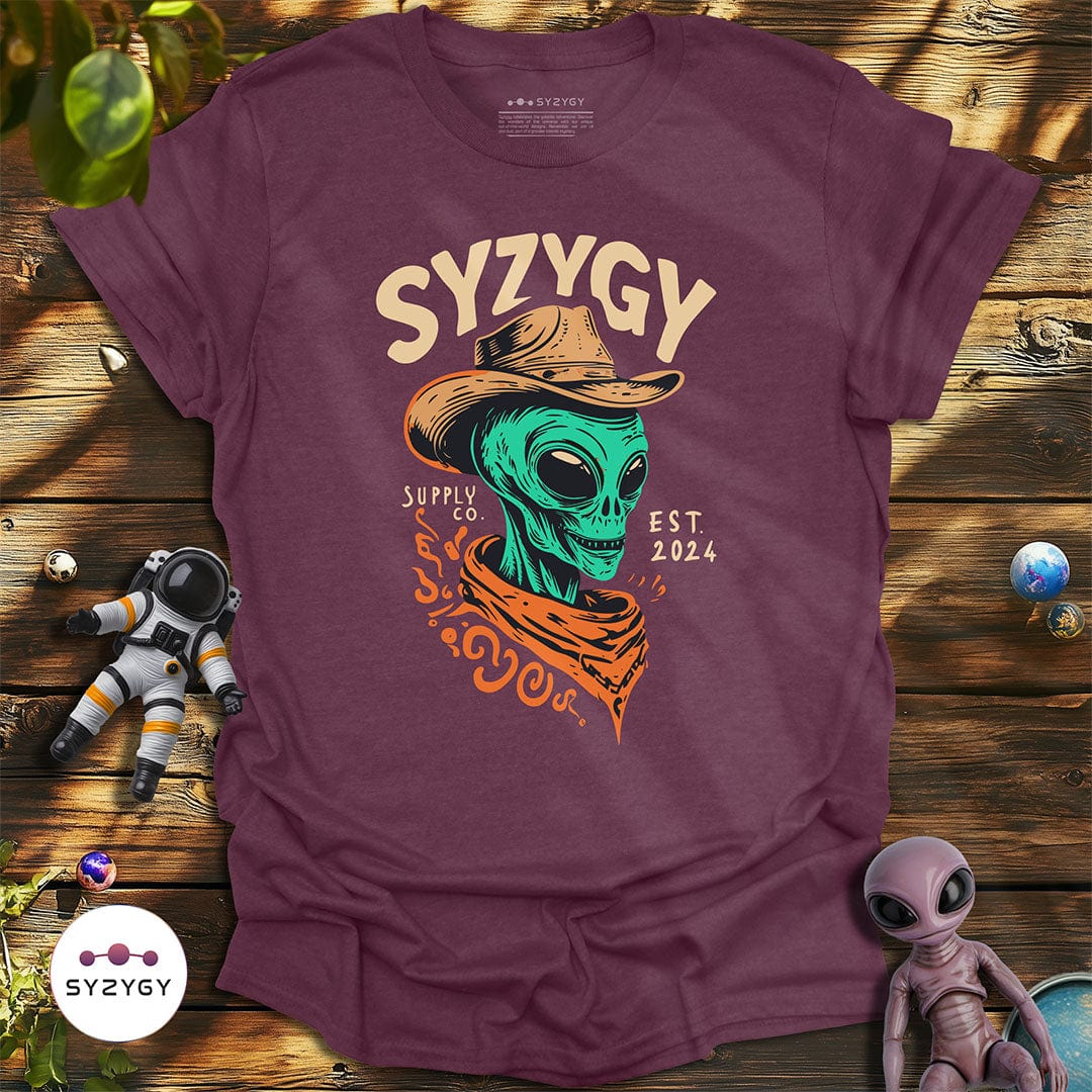 Syzygy Supply T-Shirt Heather Maroon / S Galactic Outlaw T-shirt Space Aliens UFO Apparel