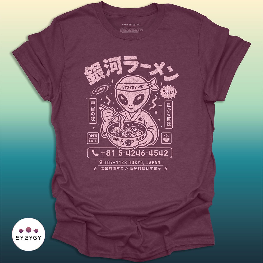 Syzygy Supply T-Shirt Heather Maroon / S Galactic Ramen T-shirt Space Aliens UFO Apparel