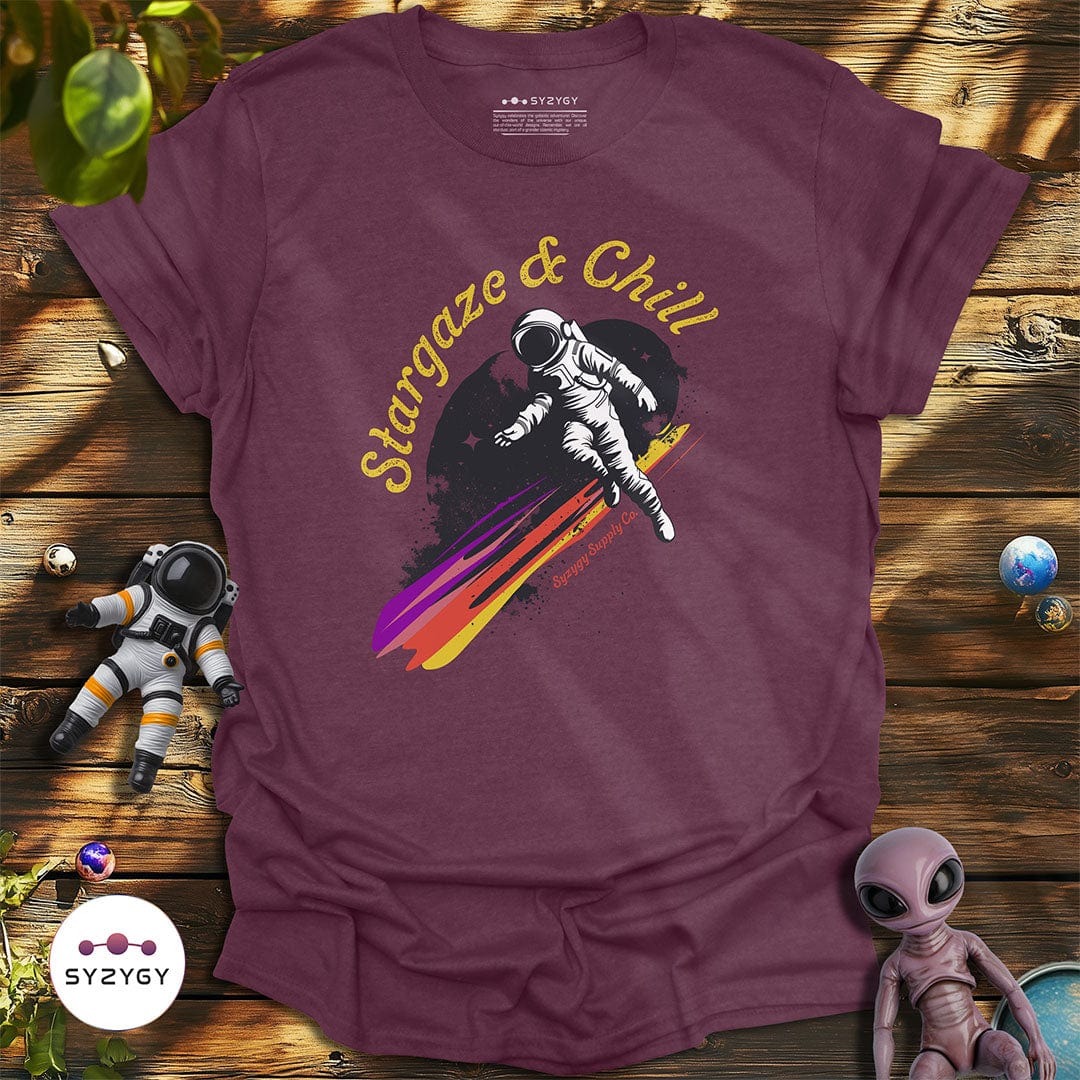 Syzygy Supply T-Shirt Heather Maroon / S Stargaze & Chill T-shirt Space Aliens UFO Apparel