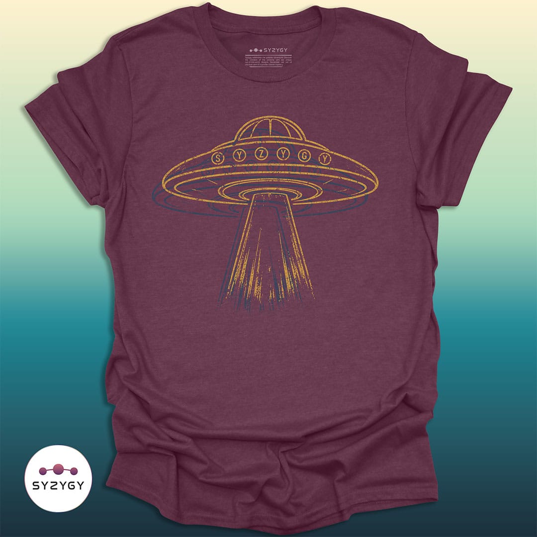 Syzygy Supply T-Shirt Heather Maroon / S Static Saucer T-shirt Space Aliens UFO Apparel
