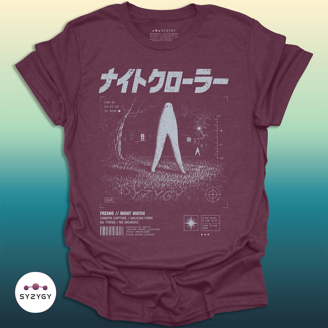 Syzygy Supply T-Shirt Heather Maroon / S The Nightcrawler File T-shirt Space Aliens UFO Apparel