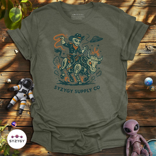 Syzygy Supply T-Shirt Heather Military Green / S Astro Buckaroo T-shirt Space Aliens UFO Apparel