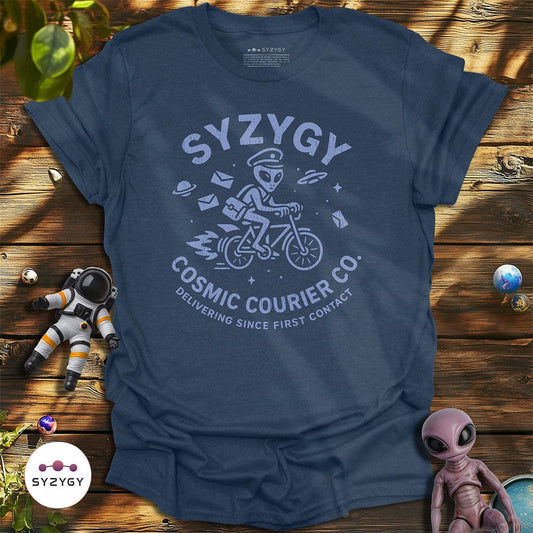 Syzygy Supply T-Shirt Heather Navy / S Cosmic Courier T-shirt Space Aliens UFO Apparel