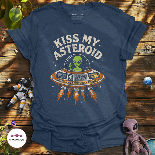 Syzygy Supply T-Shirt Heather Navy / S Kiss My Asteroid T-shirt Space Aliens UFO Apparel