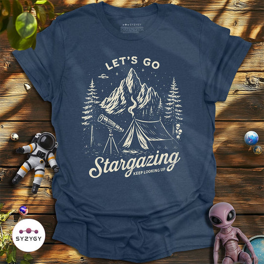 Syzygy Supply T-Shirt Heather Navy / S Let's Go Stargazing T-shirt Space Aliens UFO Apparel