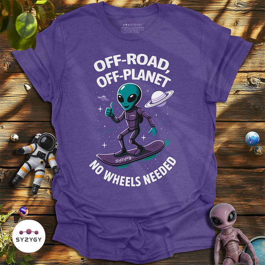 Syzygy Supply T-Shirt Heather Purple / S No Wheels Needed T-shirt Space Aliens UFO Apparel