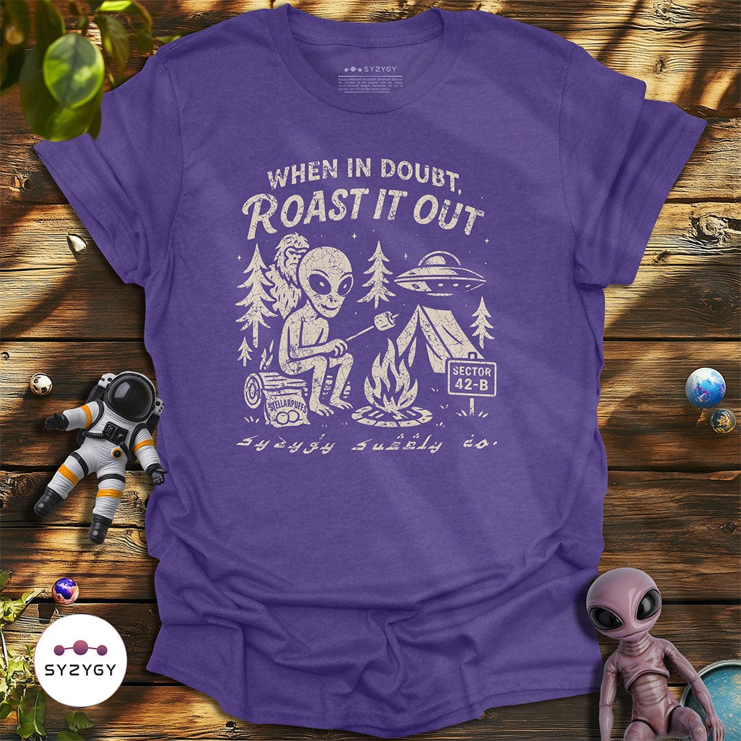 Syzygy Supply T-Shirt Heather Purple / S When in Doubt, Roast it Out T-shirt Space Aliens UFO Apparel