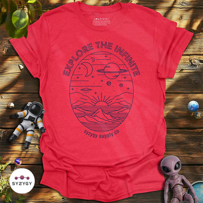 Syzygy Supply T-Shirt Heather Red / S Explore the Infinite T-shirt Space Aliens UFO Apparel