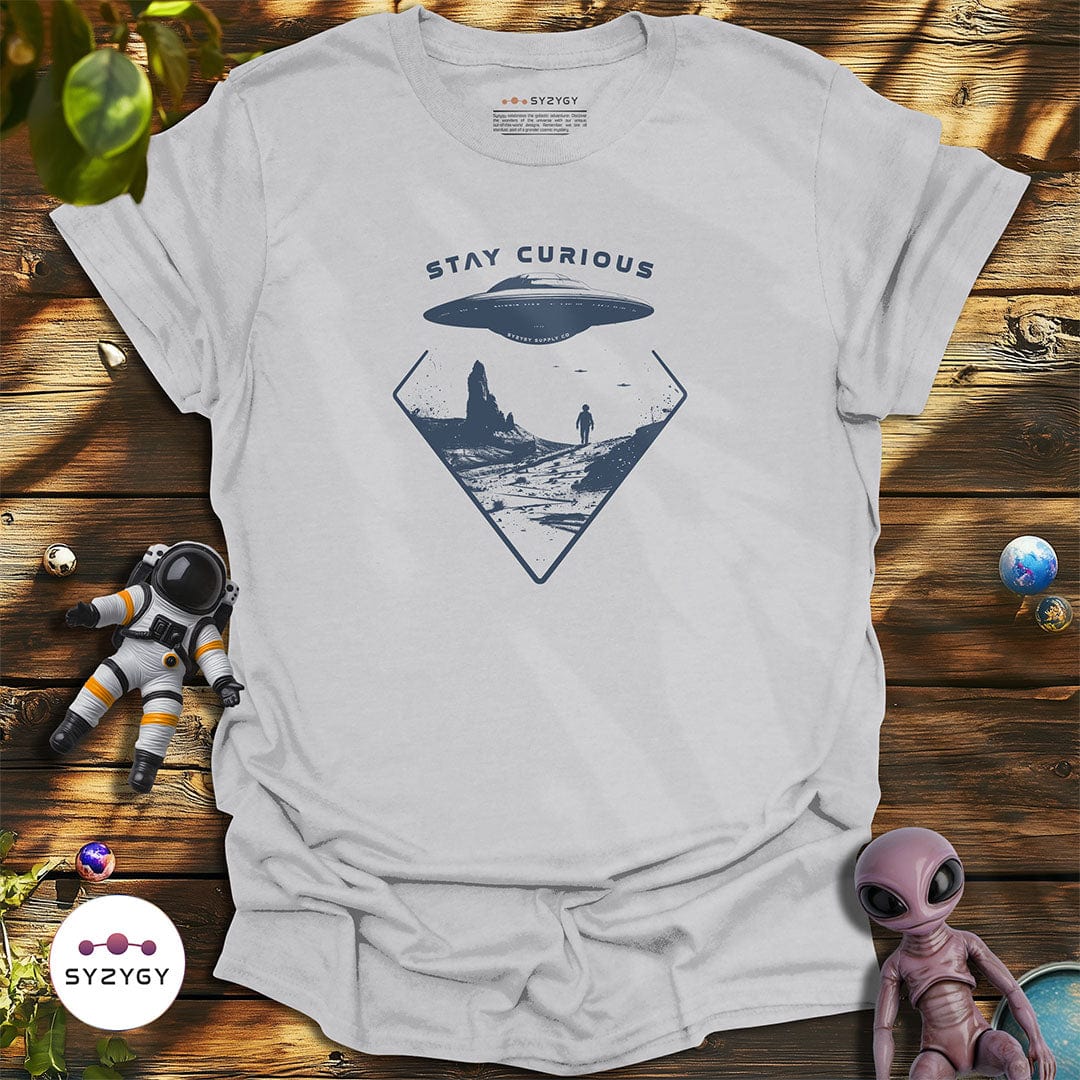 Syzygy Supply T-Shirt Ice Grey / S Stay Curious T-shirt Space Aliens UFO Apparel