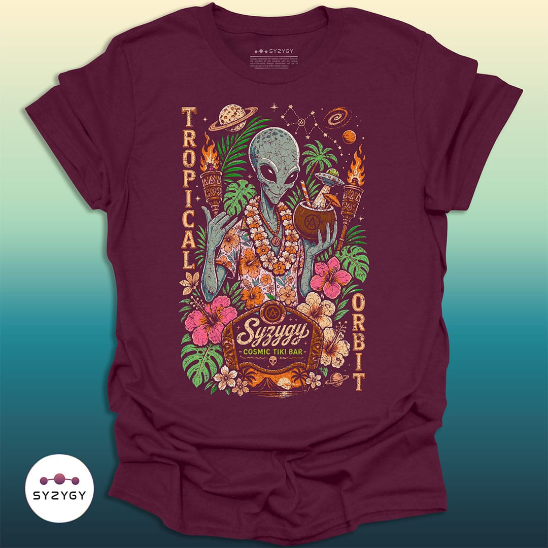 Syzygy Supply T-Shirt Maroon / S Tropical Orbit T-shirt Space Aliens UFO Apparel