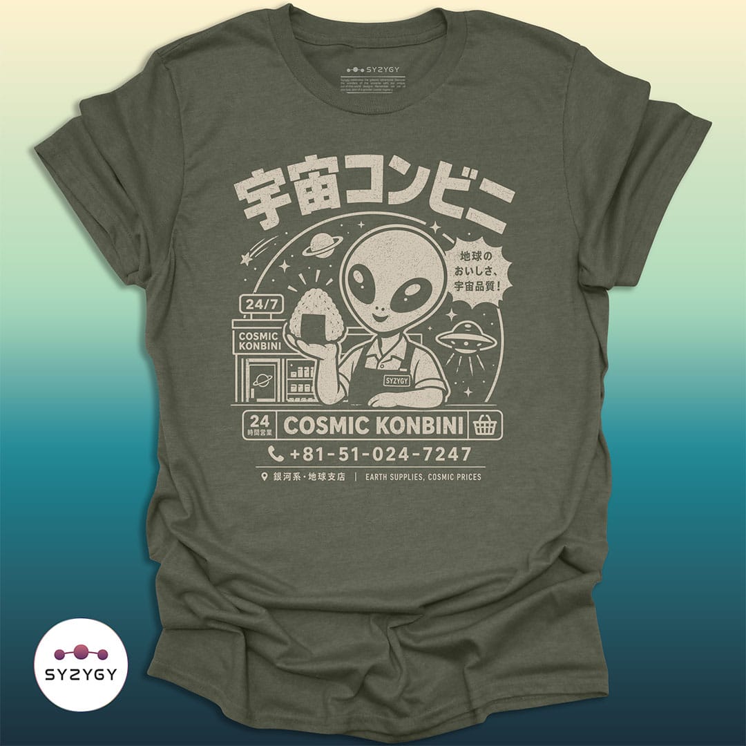 Syzygy Supply T-Shirt Military Green / S Cosmic Konbini T-shirt Space Aliens UFO Apparel