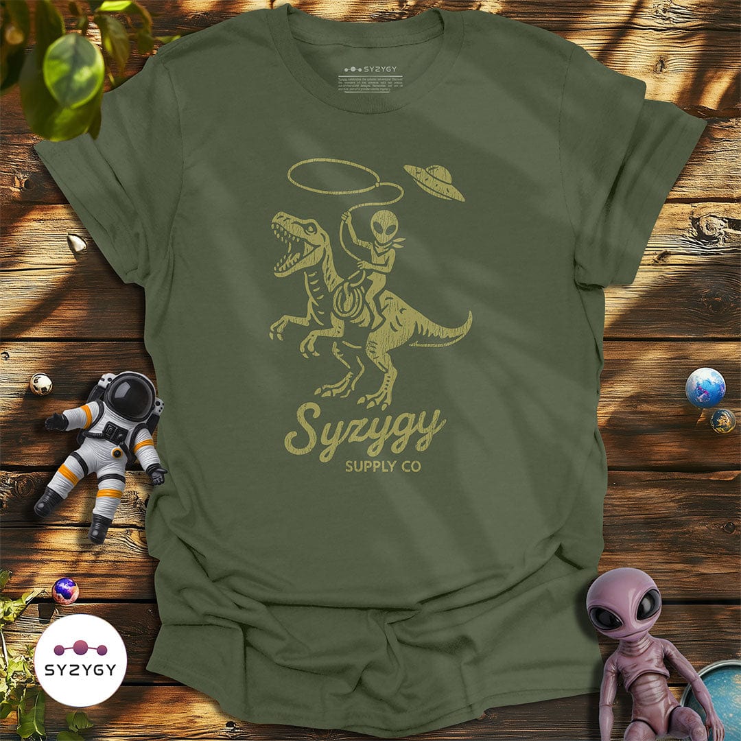 Syzygy Supply T-Shirt Military Green / S Jurassic Space Cowboy T-shirt Space Aliens UFO Apparel