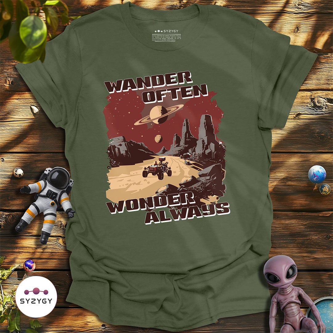 Syzygy Supply T-Shirt Military Green / S Wander Often, Wonder Always T-shirt Space Aliens UFO Apparel