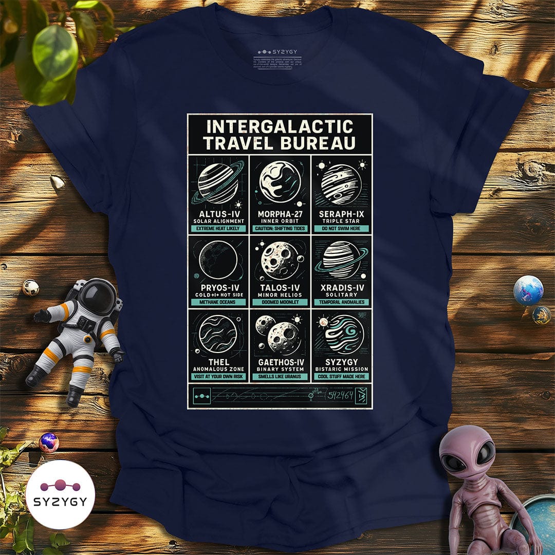 Syzygy Supply T-Shirt Navy / S Intergalactic Travel Bureau T-shirt Space Aliens UFO Apparel